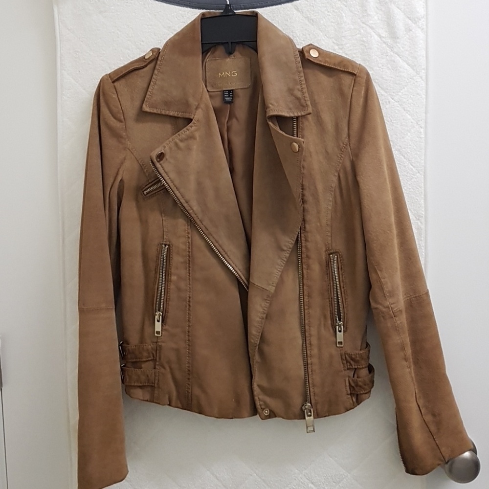 MNG/Mango taupe/camel leather jacket Sz Small